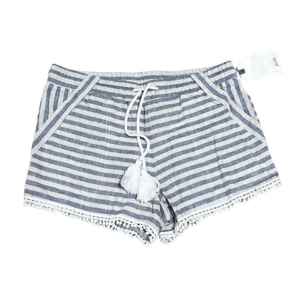 Jolt Blue Stripe Linen Blend Drawstring Shorts Size Medium NEW